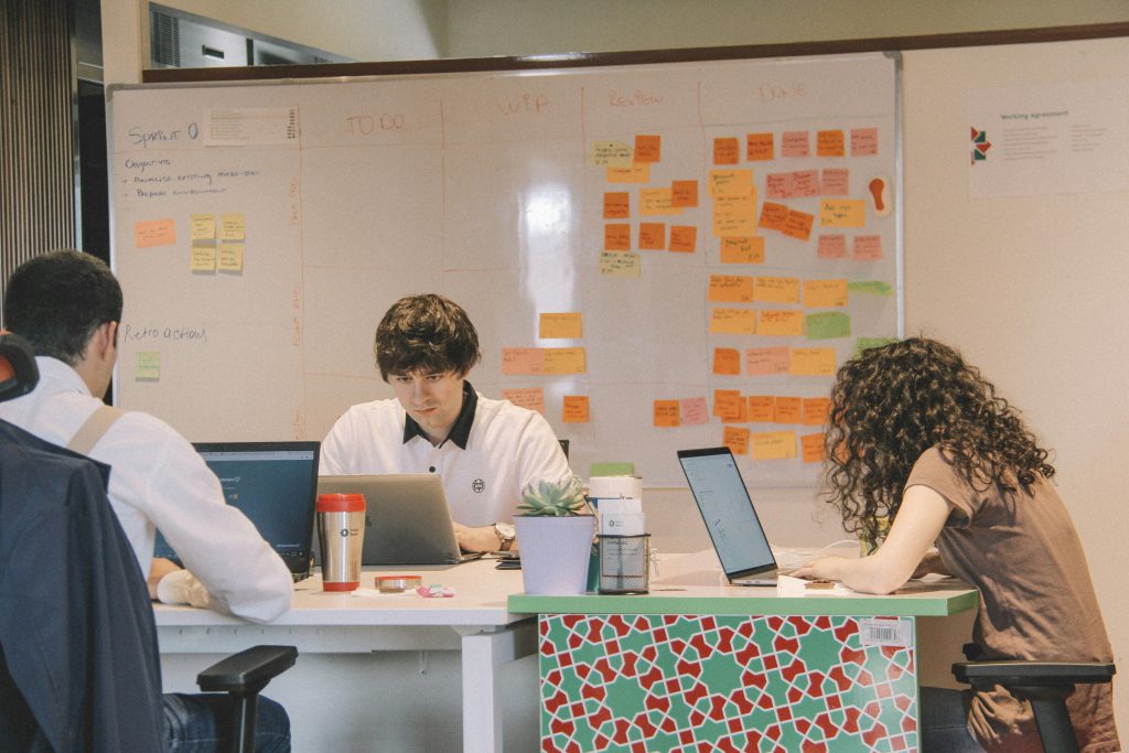 team discussing product development roadmap